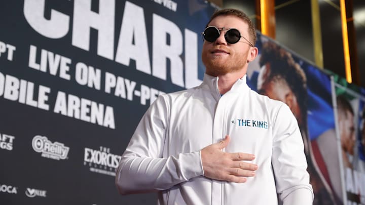 Canelo Alvarez during a September 26, 2023 press conference. Canelo Alvarez during a September 26, 2023 press conference.
