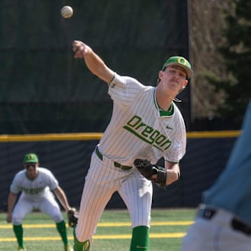 Oregon’s Jason Reitz pitches against Columbia Saturday, March 1, 2025.
