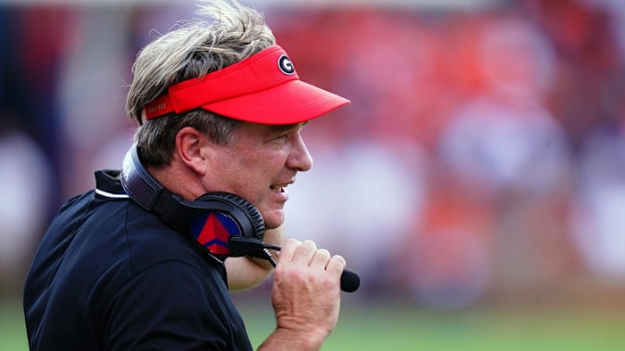 Sep 30, 2023; Auburn, Alabama, USA; Georgia Bulldogs head coach Kirby Smart 