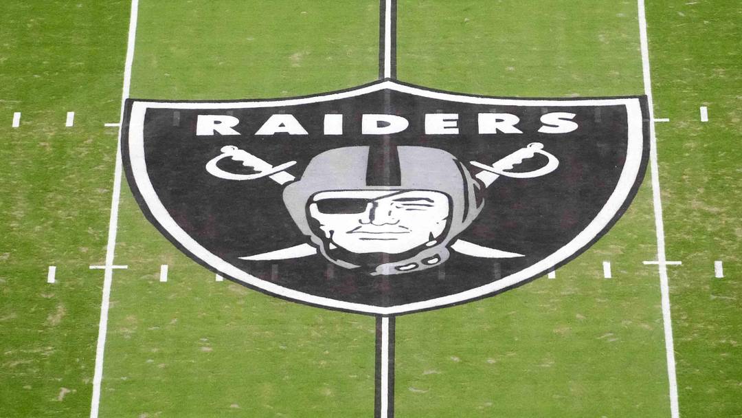 Jan 4, 2026; Paradise, Nevada, USA; The Las Vegas Raiders shield logo at midfield at Allegiant Stadium. Mandatory Credit: Kirby Lee-Imagn Images