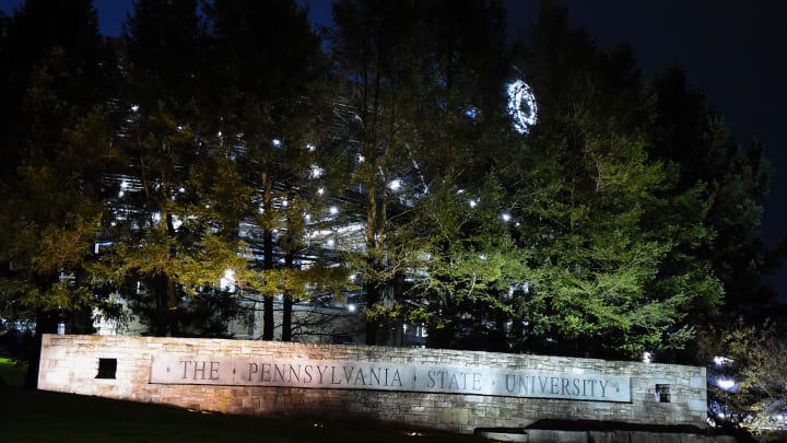 A general view of a Penn State University sign outside of Beaver Stadium. 