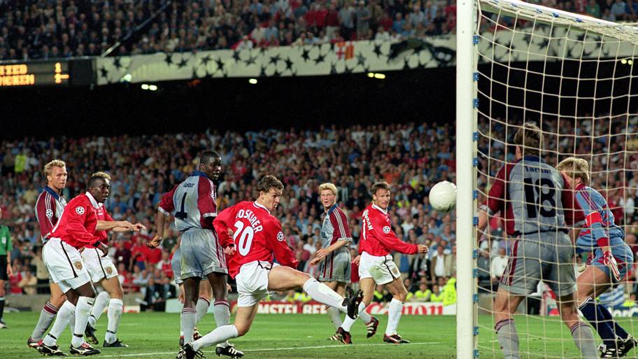 Ole Gunnar Solskjær scores for Manchester United. 