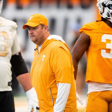 Tennessee head coach Josh Heupel during UT's first spring football practice on Monday, March 18, 2024.