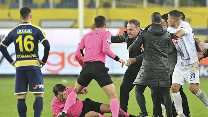 MKE Ankaragucu President Faruk Koca punches referee Halil Umut Meler