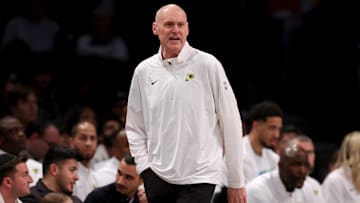 Jan 6, 2025; Brooklyn, New York, USA; Indiana Pacers head coach Rick Carlisle coaches against the Brooklyn Nets during the second quarter at Barclays Center. Mandatory Credit: Brad Penner-Imagn Images