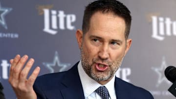 Dallas Cowboys Head Coach Brian Schottenheimer speaks to the media at a press conference at the Star. 