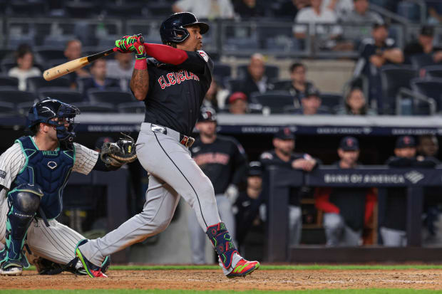 Jose Ramirez swings and hits an RBI single 