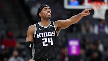 Feb 2, 2022; Sacramento, California, USA; Sacramento Kings guard Buddy Hield (24) during the game against the Brooklyn Nets at Golden 1 Center. Mandatory Credit: Sergio Estrada-Imagn Images