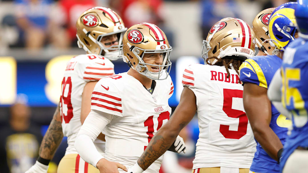 San Francisco 49ers quarterback Mac Jones (10)