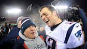 Bill Belichick and Tom Brady celebrating one of their many AFC Championship Game wins. 