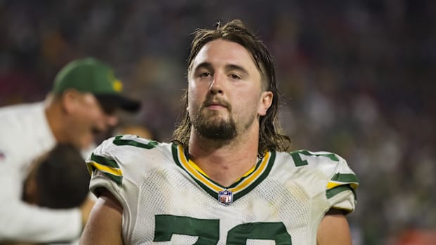 Green Bay Packers guard Royce Newman (70) against the Arizona Cardinals 