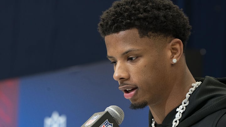 Texas wideout Matthew Golden speaks during a press conference during the 2025 NFL Combine Texas wideout Matthew Golden speaks during a press conference during the 2025 NFL Combine