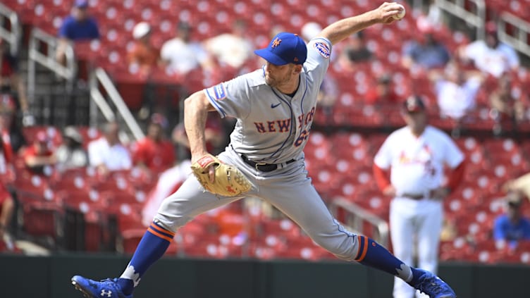 Aug 20, 2023; St. Louis, Missouri, USA; New York Mets relief pitcher Adam Kolarek (66) pitches