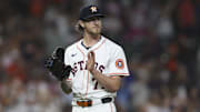 Apr 22, 2025; Houston, Texas, USA; Houston Astros relief pitcher Josh Hader (71) reacts after the final out during the ninth inning against the Toronto Blue Jays at Daikin Park. 