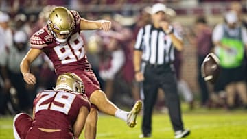 Florida State Seminoles place kicker Ryan Fitzgerald (88) kicks a field goal. The Florida State Seminoles lead the Boston College Eagles at the half 31-0 Saturday, Sept. 24, 2022.

Fsu V Bc289