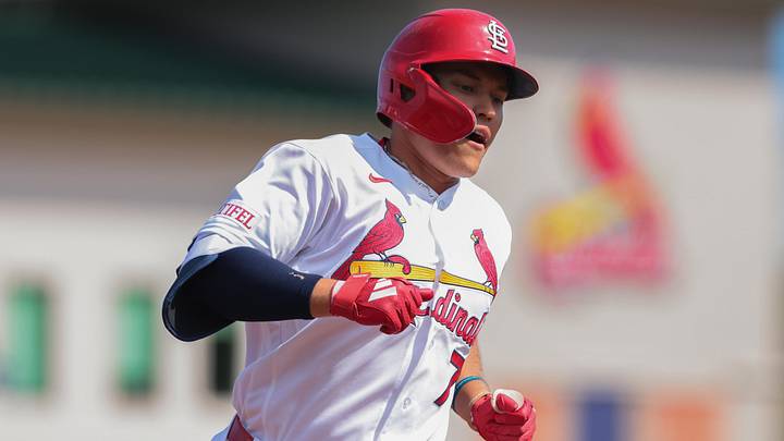 Feb 27, 2026; Jupiter, Florida, USA; St. Louis Cardinals designated hitter JJ Wetherholt (77) rounds the bases after hitting a home run against the New York Mets during the fourth inning at Roger Dean Chevrolet Stadium. Mandatory Credit: Sam Navarro-Imagn Images