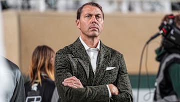 Michigan State Director of Athletics J Batt watches a play against Western Michigan form the sideline during the second half at Spartan Stadium in East Lansing on Friday, August 29, 2025.