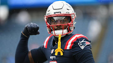 Sep 7, 2025; Foxborough, Massachusetts, USA; New England Patriots wide receiver Stefon Diggs (8) practices before the game against the Las Vegas Raiders at Gillette Stadium. Mandatory Credit: Bob DeChiara-Imagn Images