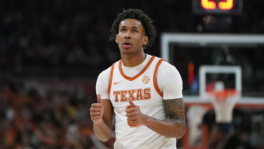 Texas Longhorns guard Dailyn Swain reacts to a referee call during the first half against the Texas A&M Aggies at Moody Center. 