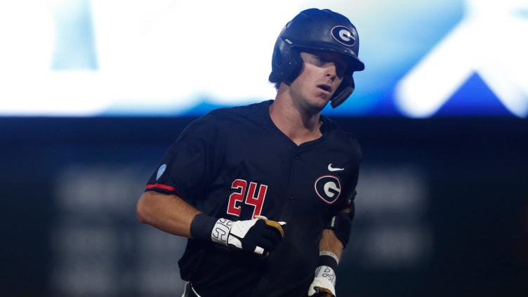 Georgia's Charlie Condon (24) rounds the bases after hitting a home run during Game 3 of the Super NCAA Regional against NC State at Foley Field on Monday, June 10, 2024 in Athens, Ga. NC State won 8-5.