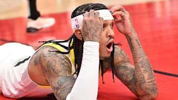 Dec 23, 2023; Toronto, Ontario, CAN;  Utah Jazz guard Jordan Clarkson (30) reacts to a play against the Toronto Raptors in the second half at Scotiabank Arena. Mandatory Credit: Dan Hamilton-Imagn Images