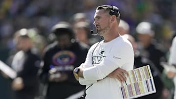 Sep 29, 2024; Green Bay, Wisconsin, USA; Green Bay Packers head coach Matt LaFleur is shown  during the first quarter of their game against the Minnesota Vikings Sunday, September 29, 2024 at Lambeau Field in Green Bay, Wisconsin.