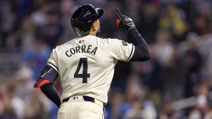 Apr 9, 2024; Minneapolis, Minnesota, USA; Minnesota Twins shortstop Carlos Correa