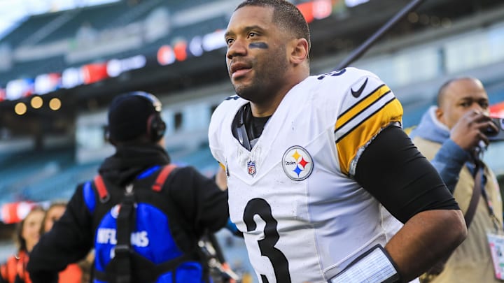 Pittsburgh Steelers quarterback Russell Wilson (3) runs off the field after the victory over the Cincinnati Bengals. Pittsburgh Steelers quarterback Russell Wilson (3) runs off the field after the victory over the Cincinnati Bengals.