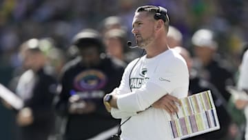 Sep 29, 2024; Green Bay, Wisconsin, USA; Green Bay Packers head coach Matt LaFleur is shown  during the first quarter of their game against the Minnesota Vikings Sunday, September 29, 2024 at Lambeau Field in Green Bay, Wisconsin. Mandatory Credit: Mark Hoffman/USA TODAY Network via Imagn Images