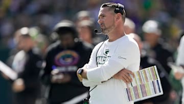 Green Bay Packers head coach Matt LaFleur is shown during the first quarter of their game against the Minnesota Vikings Sunday, September 29, 2024 at Lambeau Field in Green Bay, Wisconsin.