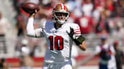 San Francisco 49ers quarterback Mac Jones (10).