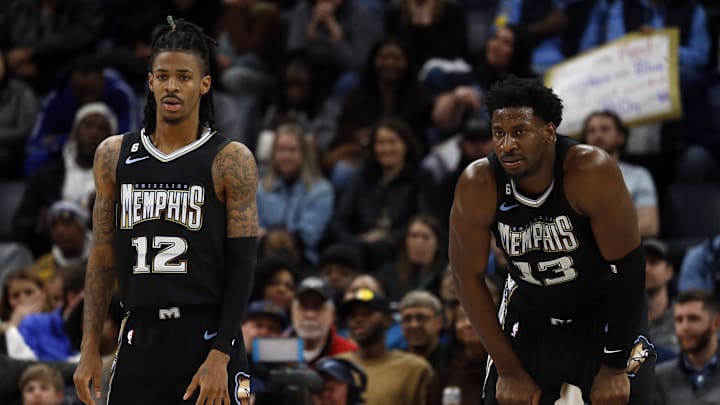 Memphis Grizzlies guard Ja Morant (12) and forward Jaren Jackson Jr. (13) against the Oklahoma City Thunder at FedExForum.