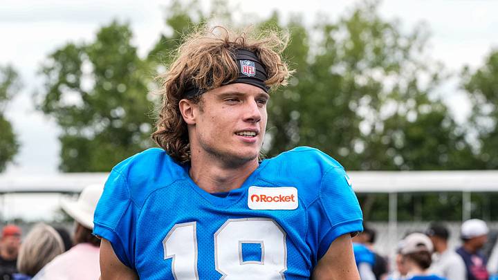 Detroit Lions wide receiver Isaac TeSlaa (18) walks off the field after practice at training camp at Meijer Performance Center in Allen Park on Thursday, August 21, 2025.
