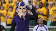 Sep 2, 2016; Waco, TX, USA; The Northwestern State Demons mascot waves to the video camera during the game between the Baylor Bears and the Demons at McLane Stadium. The Bears defeat the Demons 55-7. Mandatory Credit: Jerome Miron-Imagn Images