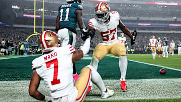 San Francisco 49ers cornerback Charvarius Ward (7) and linebacker Dre Greenlaw (57)