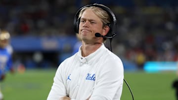 Sep 12, 2025; Pasadena, California, USA;  UCLA Bruins assistant head coach Jerry Neuheisel looks on during the second half against the New Mexico Lobos at Rose Bowl. Mandatory Credit: Kiyoshi Mio-Imagn Images