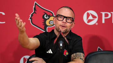 Louisville men's head basketball coach Pat Kelsey updates the media about the program during a press conference June 27, 2024 in Louisville, Kentucky.