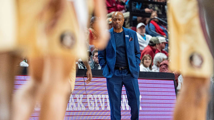 Florida State Seminoles head coach Leonard Hamilton watches his team from the sideline. The Florida State Seminoles hosted the Virginia Tech Hokies for a menÕs basketball game Wednesday, Jan. 29, 2025.