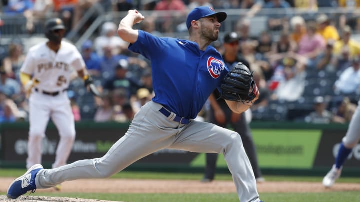 Jun 21, 2023; Pittsburgh, Pennsylvania, USA; Chicago Cubs relief pitcher Julian Merryweather (66) pitches against the Pittsburgh Pirates during the eighth inning at PNC Park. Chicago won 8-3.