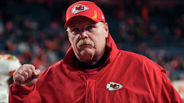 Kansas City Chiefs head coach Andy Reid reacts after the game against the Denver Broncos at Empower Field at Mile High.