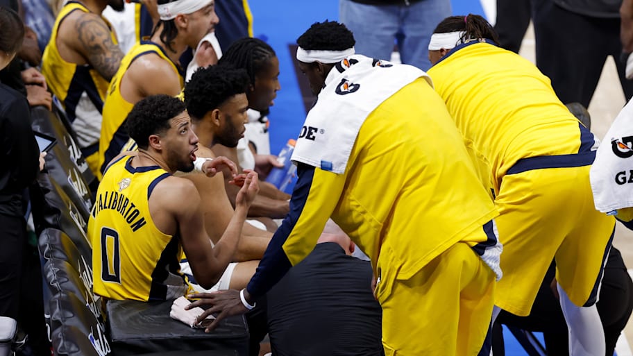 Tyrese Haliburton on the bench during Game 5 of the NBA Finals. | Alonzo Adams-Imagn Images