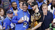 Jun 22, 2025; Oklahoma City, Oklahoma, USA; Oklahoma City Thunder forward Chet Holmgren (7) celebrates after winning game seven of the 2025 NBA Finals against the Indiana Pacers at Paycom Center. Mandatory Credit: Alonzo Adams-Imagn Images