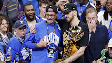 Jun 22, 2025; Oklahoma City, Oklahoma, USA; Oklahoma City Thunder forward Chet Holmgren (7) celebrates after winning game seven of the 2025 NBA Finals against the Indiana Pacers at Paycom Center. Mandatory Credit: Alonzo Adams-Imagn Images