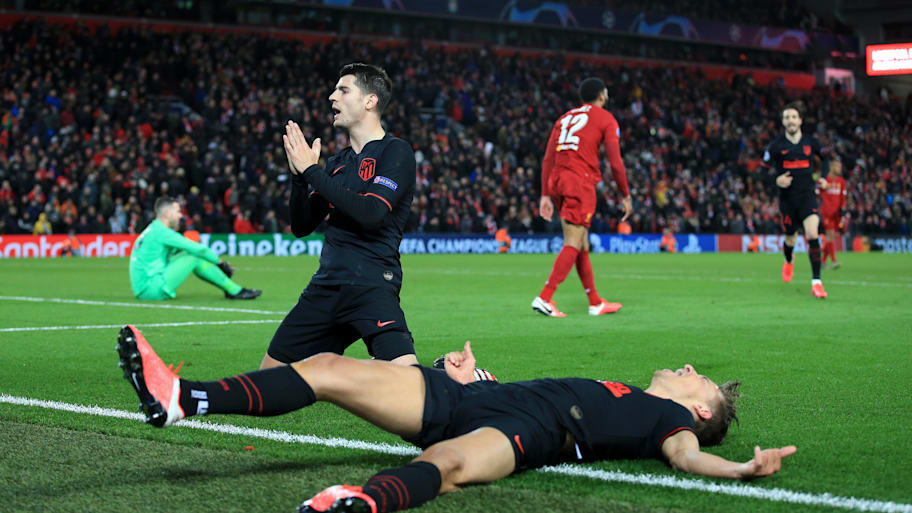 Atlético Madrid player celebrating Álvaro Morata’s winner.