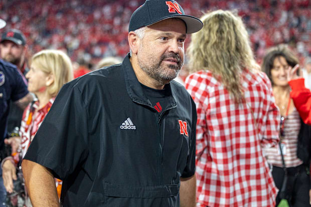 Nebraska head coach Matt Rhule heads across the field after Nebraska's 28-10 win against Colorado.