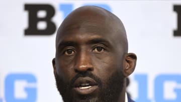 Jul 24, 2024; Indianapolis, IN, USA; UCLA Bruins head coach DeShaun Foster speaks to the media during the Big 10 football media day at Lucas Oil Stadium. Mandatory Credit: Robert Goddin-USA TODAY Sports