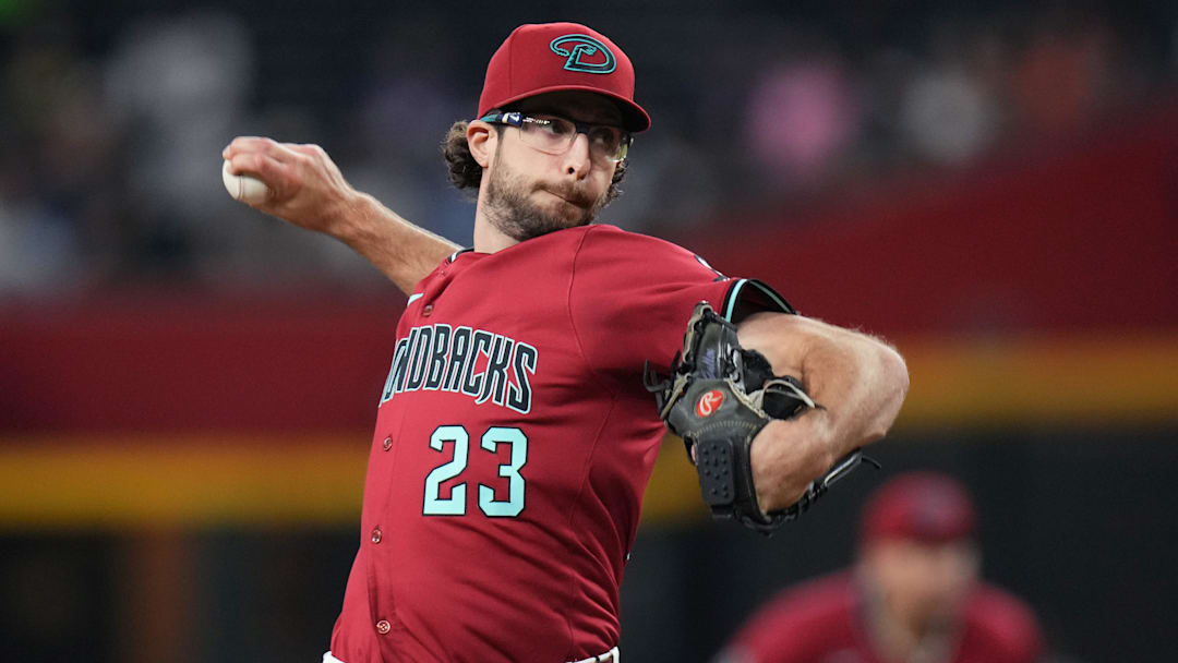 Arizona Diamondbacks right-hander Zac Gallen (23) pitches against the Houston Astros at Chase Field on July 21, 2025.