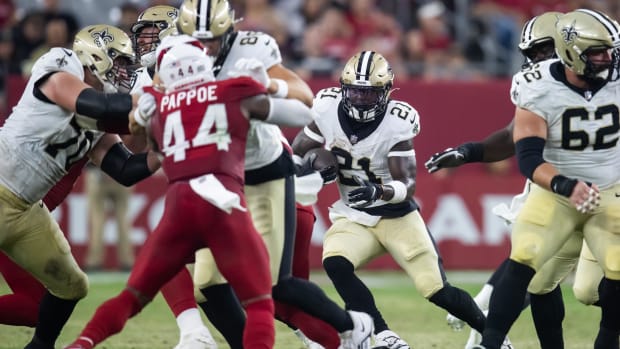 New Orleans Saints running back Jamaal Williams (21) runs against the Arizona Cardinals 