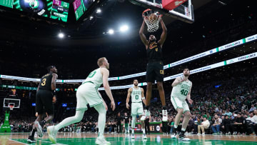 May 9, 2024; Boston, Massachusetts, USA; Cleveland Cavaliers forward Evan Mobley (4) makes the