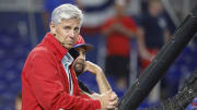 Apr 15, 2022; Miami, Florida, USA; Philadelphia Phillies President of Baseball Operations Dave Dombrowski watches batting practice before the game against the Miami Marlins at loanDepot Park